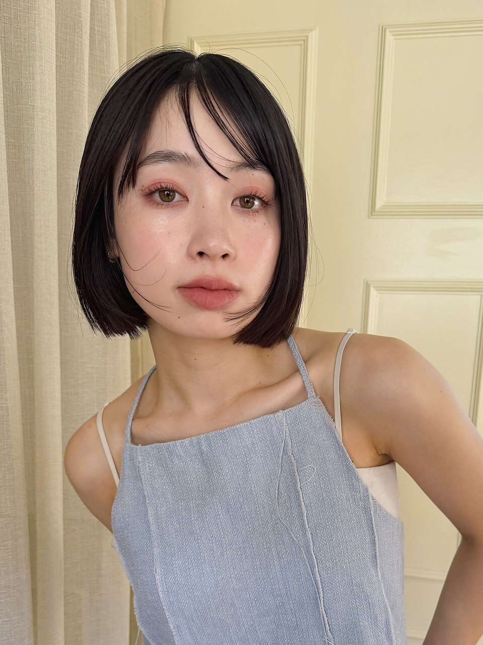 ピンクベージュ/ブリーチなし/表参道ボブ/女性美容師