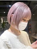 渋谷ブリーチカラータッセルボブ顔周りレイヤー切りっぱなしボブ