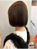 小顔カット 艶髪 暖色チェリーブラウン コンパクトボブ ミニボブ