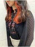 イヤリングカラーオレンジベージュ韓国ヘアミディアムヘア原宿