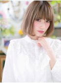 くすみベージュ内巻きワンカール前下がりボブh3上尾20代30代40代