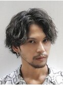 大分緩め波巻きパーマメンズパーマセンターパートウルフ30代