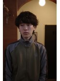 マッシュウルフ波巻きスパイラルパーマメンズパーマ眉毛カット