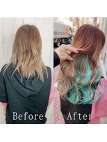 エクステ専門店 あるじゃんすー 水戸店 ターコイズブルーxラテブラウン#シールエクステ#小顔ヘア#水戸