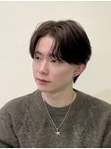 韓国風センターパートシースルーバングメンズ透明感カラー