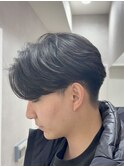 センターパート/ニュアンスパーマ/アッシュブラックメンズカット