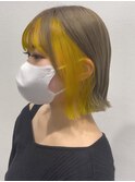 デザインカラー/イエローインナー/きりっぱなしボブ