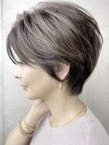 Ruufus恵比寿南/白髪ぼかしハイライト/ショートボブ/髪質改善 【40代50代60代】ひし形似合わせショートボブ/前髪あり/丸顔◎
