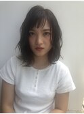 暗髪を柔らかく見せる透け感ミディ/鎖骨ミディアム/暗めカラー