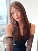 レイヤーカット　ロングレイヤー　艶感　ベージュ　20代30代