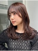 顔周りレイヤーカットグレージュカラーくびれボブベージュカラー