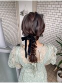 編み下ろし　玉ねぎヘア　ポニー　参列ヘア