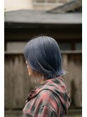 20代30代小顔ゆるふわボブ インナー ネイビー×シルバーベージュ
