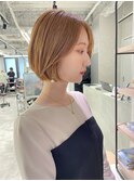 ショートボブマッシュショートミルクティーベージュ