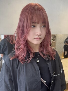 サンク 原宿 表参道(cinq) ★ミディアムレイヤーカット長めボブミルクティーピンクベージュ