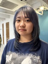 マニア(mania.)&nbsp;ネイビーブルーブリーチダブルカラー暗めブルーレイヤーカット