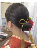 《見附　今町》成人式　黒髪　金箔ヘアセット　リボン飾り