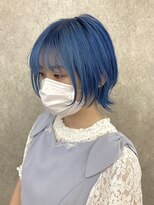 サンク 原宿 表参道(cinq)&nbsp;ブルーカラー ネイビーカラー ボブウルフ ペールブルー