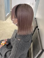 ピンクカラー 外はねボブ ピンク ハイトーン ケアブリーチ