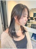 ロング フェイスレイヤー 前髪 オリーブカラー 原宿 表参道