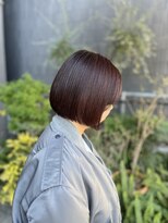 美容室ポール 西葛西店(PAUL)&nbsp;ぱつっとボブ×暖色カラー 顎ラインボブ レッドブラウンカラー