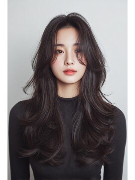 ケシキ 表参道 原宿(kesiki.) ミディアムレイヤー顔周りレイヤーココアブラウン韓国ヘア