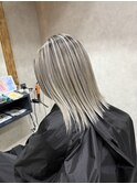 バレイヤージュ、ハイライト、レイヤーロング、グレーベージュ