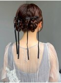 結婚式アレンジ ツインお団子 リボンアレンジ ヘアセット
