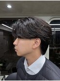 メンズセンターパートウルフセンターパートニュアンスパーマ襟足