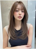 韓国ヘアロングレイヤーカットフェイスレイヤーブラウンベージュ