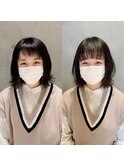 前髪エクステの色っぽふんわりミディの重軽ウェーブヘア