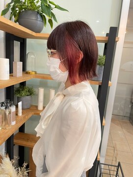 ジーナ セントラル銀座(Zina) インナーカラー＊ルージュレッド＊切りっぱなし【ZinaCENTRAL】