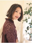 +animo吉川美南+グレーベージュ×ワンレングスボブパーマM