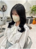 韓国風くびれ波巻きレイヤー　ブルーブラック　シアーカラー