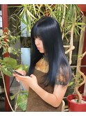 ネイビーカラーブルージュ青髪暗髪カラーダブルカラーブリーチ