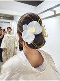 和装シニヨン つるっとヘア 胡蝶蘭水引ヘア