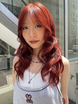 暖色カラーダブルカラーオレンジレイヤーカット顔まわりカット