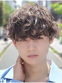 原宿ラウンドマッシュカット無造作シャドウパーマ刈り上げ茶髪
