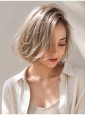 ◆小顔ゆるふわ丸みボブ【ミルクブラウン】ハイトーン