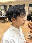 マッシュパーマ アッシュブラック ツーブロック ツイスパ パーマ