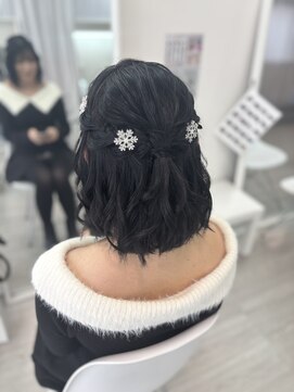 ホワイト(White) 編み込みハーフアップ♪ショートヘア