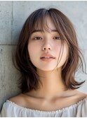 エアリーカール/うる艶髪薄めバング/セミディ艷髪