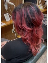 ヘアーサロン アトリエ(Hair salon ATORIE) ロングレイヤーブリーチバレイヤージュカラーレッドカラー