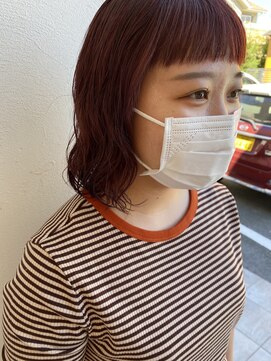 ジュエ ヘアー デザイン(Jue hair design) オン眉バング×コテ巻き風デジタルパーマ