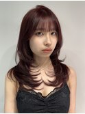 韓国レイヤーハッシュカットカシスレッド小顔前髪オルチャン