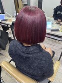 ピンクベージュワンレンボブケアブリーチ小顔カット所沢