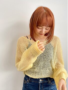 ヴェイン 渋谷(vain) オレンジブラウン　顔周りレイヤー　小顔ヘア