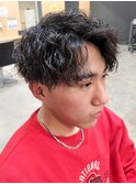 アップバングセンターパート波巻きツイストスパイラルパーマ