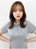 梅田/髪質改善/ココアブラウン☆シースルーバング×外ハネミディ
