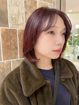 ピークアブー アヴェダ アトレ恵比寿(PEEK-A-BOO AVEDA) 顔まわりレイヤー　ボブ　カシスカラー　暖色カラー　松崎
